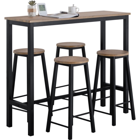 SoBuy Bartafel met 4 Krukken - Max. 150 kg - Industrieel - 120 x 40 x 100 cm - Bruin / Zwart