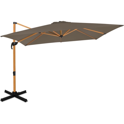 VONROC Premium Zweefparasol Pisogne 300x300cm – Incl. kruisvoet & beschermhoes – Vierkante parasol – 360 ° Draaibaar - Kantelbaar – UV werend doek – Houtlook - Zwart