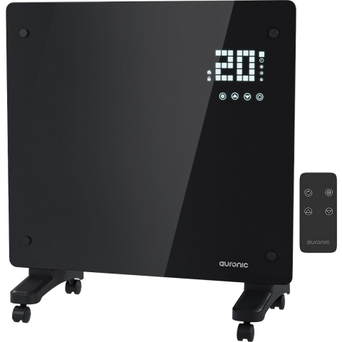 Auronic Elektrische Kachel – Convectorkachel Met Thermostaat en Afstandsbediening - Glazen Paneelverwarming - 1000W Heater - Zwart