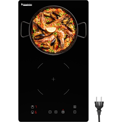 KitchenBrothers Inductie Kookplaat - Inbouw Inductieplaat - 30 cm - 2 Zones - 1 Fase - Tot 3300W - Zwart