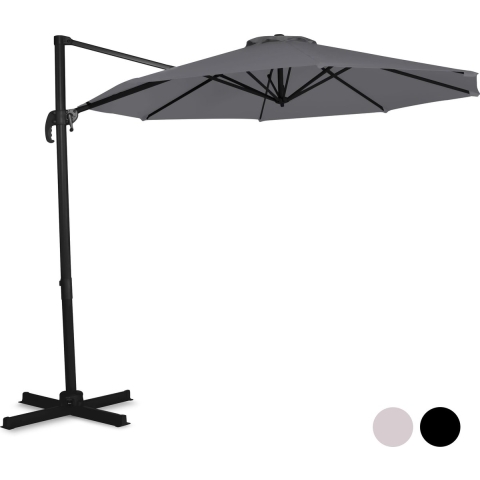 VONROC Premium Zweefparasol Bardolino Ø300cm – Incl. kruisvoet & beschermhoes – Ronde parasol – 360 ° Draaibaar - Kantelbaar – UV werend doek – Grijs