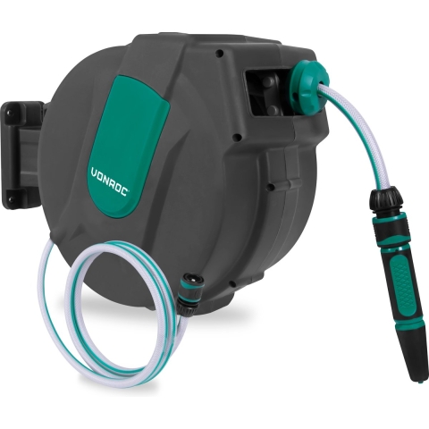 VONROC Wandslangenbox – Incl. 15m Slang, Spuitstuk & Oprolsysteem – Antraciet