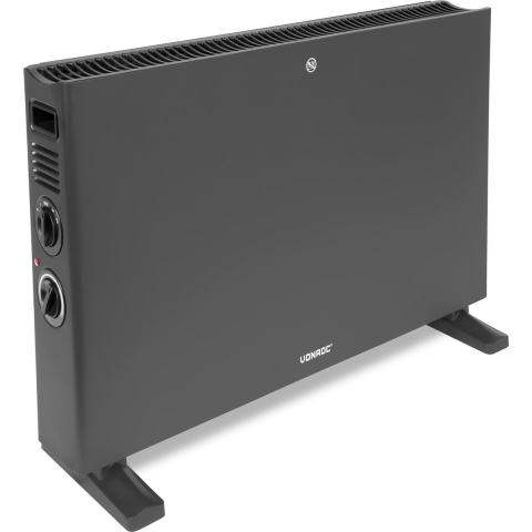 VONROC Elektrische kachel - Convectorkachel met ingebouwde radiator ventilator - 2 standen: 1250W/2000W - Regelbare thermostaat - Verwarmt ruimtes tot 24m2 – Modern design - Grijs