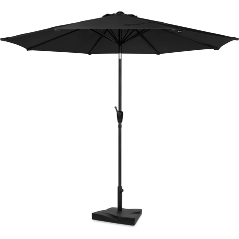 VONROC Premium Stokparasol Recanati Ø300cm – Incl. parasolvoet & beschermhoes - Ronde parasol - Kantelbaar – UV werend doek - Zwart