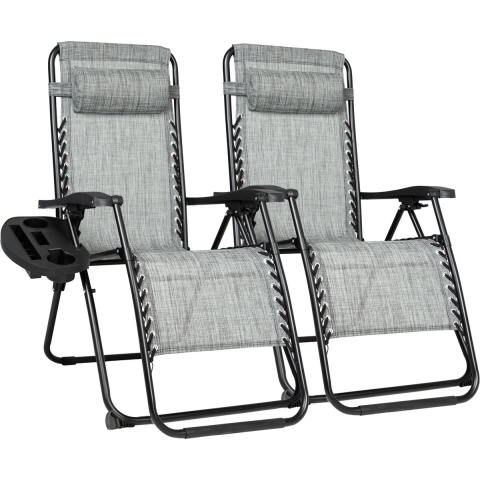 Vaive Luxe Tuinstoelen Duoset - Verstelbare Tuinstoel en Ligstoel - 30°-90° Verstelbaar - Tuin - Metaal - Grijs