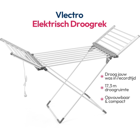 Vlectro Elektrisch droogrek 147x54x94 cm – 220V – 230W –Wit/Zilver