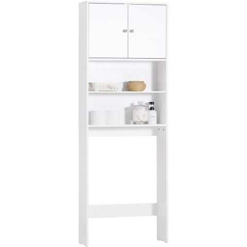 SoBuy BZR165-W Wasmachinemeubel – Wit – 65x20x182 cm – Kast met Deuren en Planken voor Boven Wasmachine