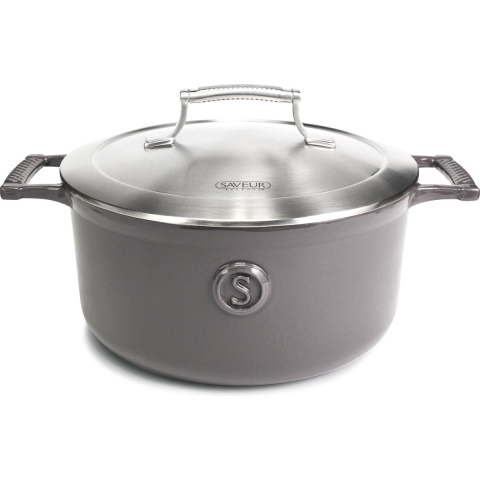 Saveur Voyage Braadpan Ø25 cm – Ovaal Gietijzer – PFAS-vrij – Geschikt voor Inductie & Oven – Grijs – Voor Stoven & Slowcooking