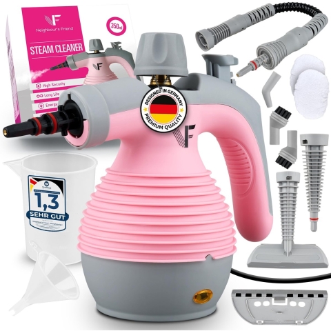 Neighbour's Friend handmatige stoomreiniger - Stoomregeling - Inclusief accessoires - 350 ml tank - Roze