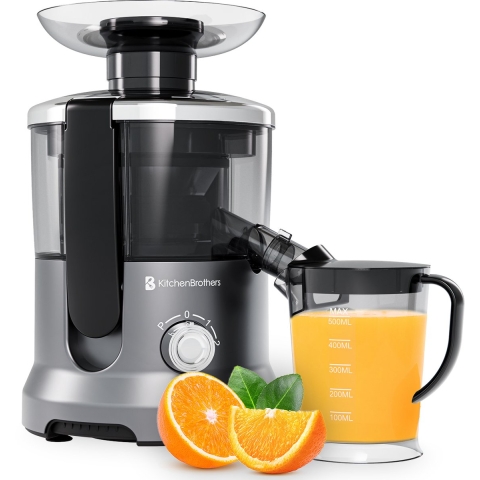 KitchenBrothers Sapcentrifuge - Voor Groenten en Fruit - Juicer - Met Pulpcontainer - 500ml - 600W - Zilver/Grijs