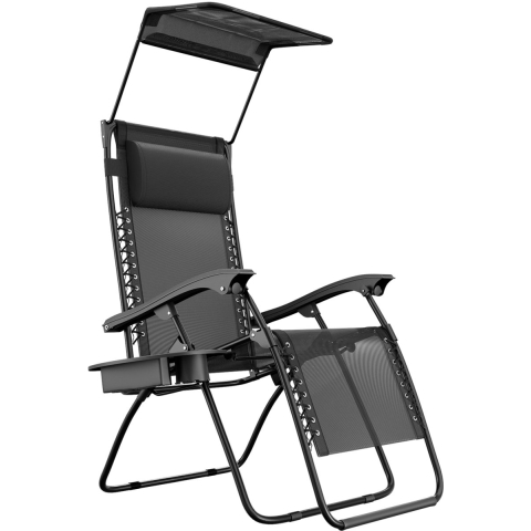 LifeGoods Opvouwbare Tuinstoel - Verstelbaar Zonnescherm - Ligstoel Tuin - 30°-90° Verstelbaar - Metaal - Zwart