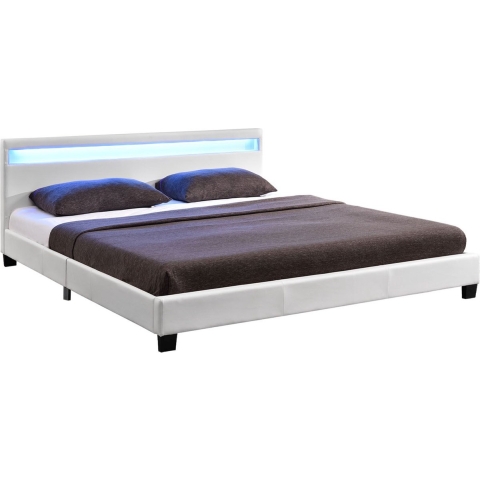 Gestoffeerd bed Paris - 140 x 200 cm - Wit - LED Verlichting