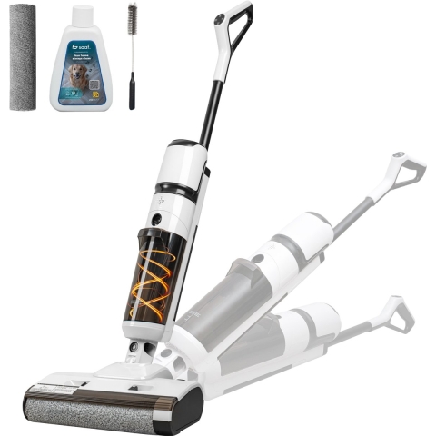 Saaf Vloerreiniger M200 – 45 min Accu – Elektrische Dweil – Steelstofzuiger met Dweilfunctie – Display & Reinigingsstation – Watersterilisatie – Wit