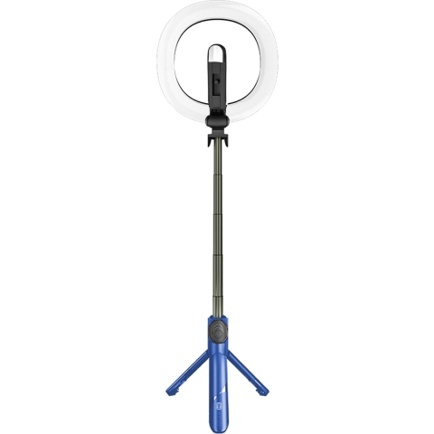 Selfiestick 3 in 1 - Blauw - Selfie Ring Light met Statief Smartphone - Selfie Stick Tripod - Ringlamp met Afstandsbediening - 9 lichtstanden - Ringlamp met Statief