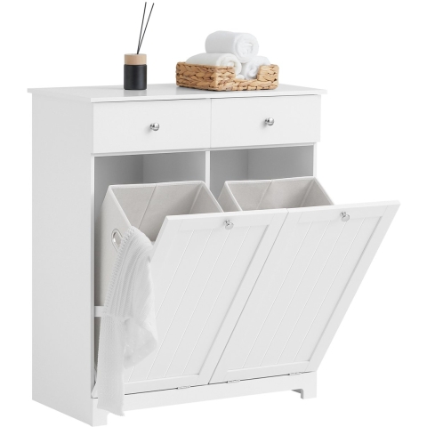 SoBuy BZR33-II-W Badkamerkast Met 2 Lades - 2 Verwijderbare Wasmanden – Modern Design – Wit – 78x38x90 cm