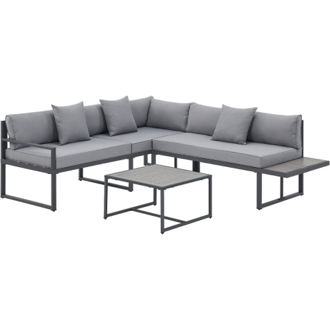 Juskys Loungeset / Tuinset St. Tropez - 4 personen - Staal / Hout - Donkergrijs - Incl. Tafel