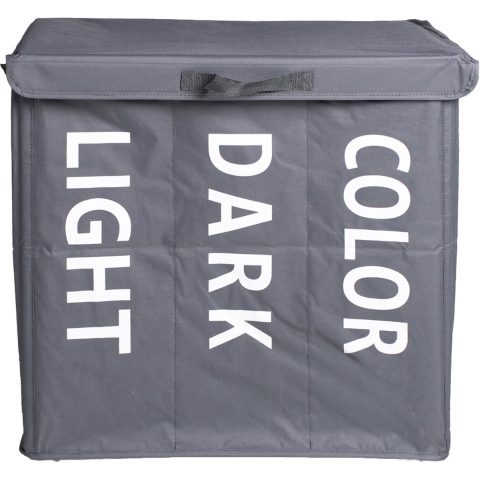 Shine XL Wasmand met 3 Vakken voor Lichte, Donkere en Gekleurde Was - Met Draaggrepen en 4 Wielen - Duurzaam - Inhoud 120 Liter - Grijs