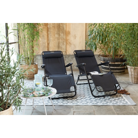 909 Outdoor Ligbed Stoel – Opvouwbaar & Verstelbaar – Loungestoel en Ligbed in 1 – Set van 2 – Zwart