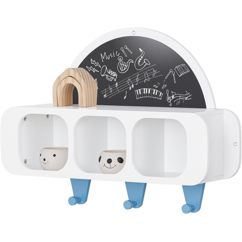 SoBuy KMB86-W Wandplank voor Kinder, Hangende Opbergplank, Kinderkapstok, Boekenplank, Wand Boekenkast