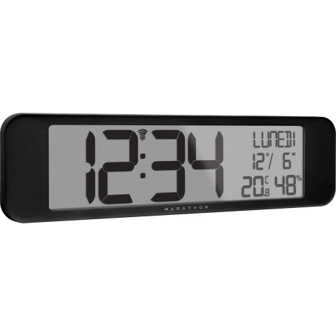 Marathon Vancouver Radiogestuurde Kalenderklok – Zwart – 36,8 x 23,5 cm – Ultrawide Display met Grote Cijfers