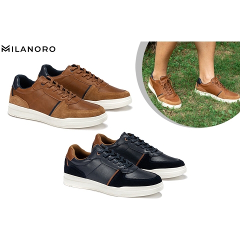 Milanoro - Stijlvolle lederen herensneakers - Navy - Maat 44
