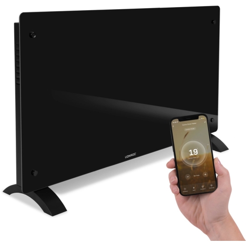 VONROC Luxe elektrische kachel - Convectorkachel met glazen paneel – 1250W/2500W- Verwarmt ruimtes tot 30m2 - Bediening zowel met app (via Wifi) als handmatig – Instelbare thermostaat en timer - Zwart