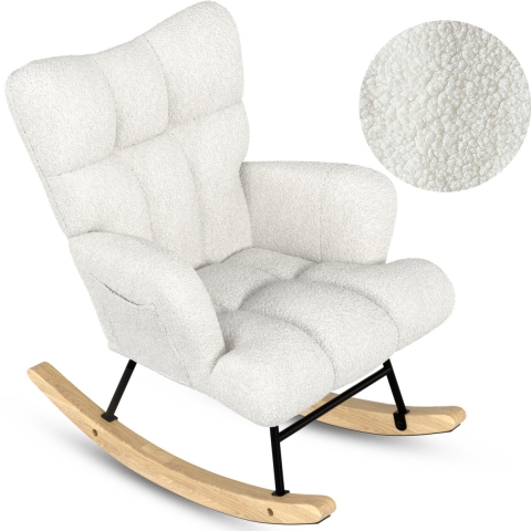 Flowsense Schommelstoel Teddy Wit - Schommelstoel Volwassenen Baby - Voedingsstoel Stoel Babykamer - Fauteuil met Armleuning Design - Relaxstoel - Relaxfauteuil