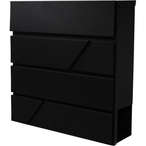 BRASQ Deluxe Brievenbus Zwart 37,5 x 36,5 x 11 cm – Wandbrievenbus met Slot en Krantenvak – Inclusief Montagemateriaal & 2 Sleutels