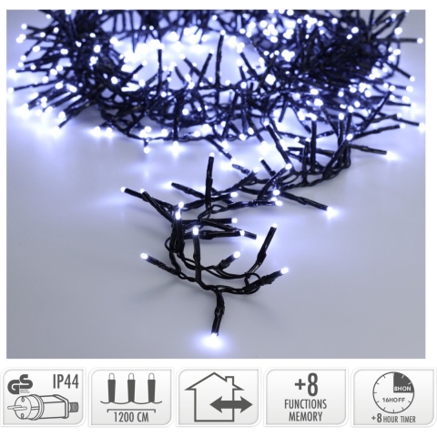 Maxi Cluster Kerstverlichting - 800 led - 12m - (ijs) wit - Timer - Lichtfuncties -Buiten-Binnen-Geheugen