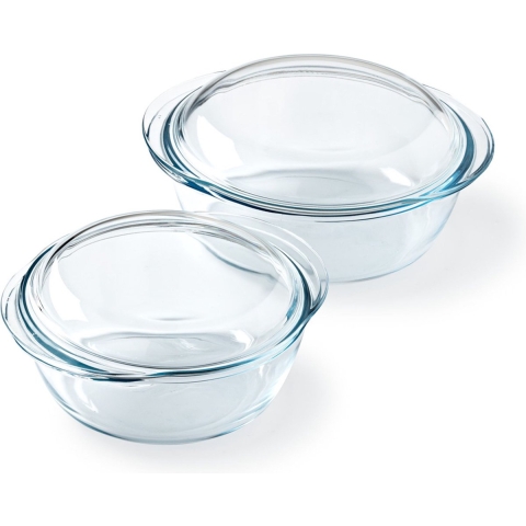 Pyrex - 4 In 1 Ovenschaal Rond Set van 2 Stuks - Transparant - Borosilicaatglas