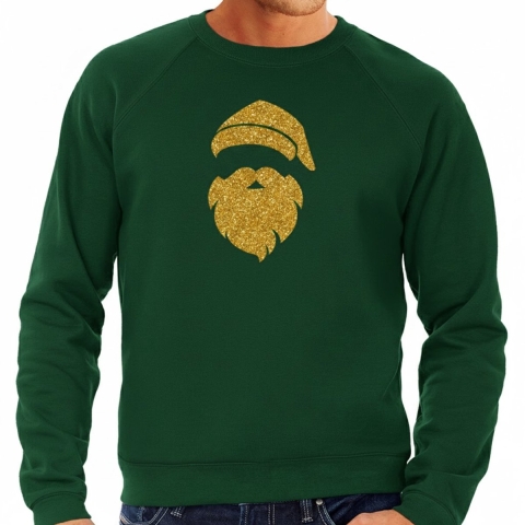 Kersttrui / sweater voor heren - Kerstman - glitter goud - groen - kerstborrel kantoor 2XL -
