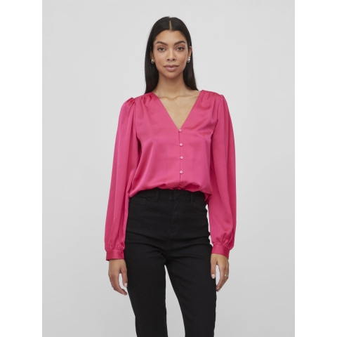 VILA geweven blouse VIELLETTE van gerecycled polyester roze