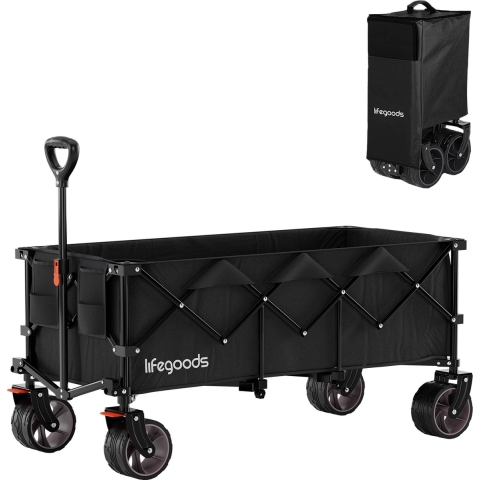 LifeGoods Bolderkar - XXL - Opvouwbaar - 300L - 150KG Draagkracht - Zwart