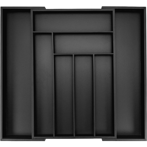 Budu Uitschuifbare Bamboe Bestekbak #45 (45 cm diep) - Zwart - Bestekcassette Hout - Besteklade - 45 x 30,6 - 50 cm - 6/8 vakken