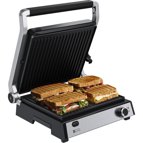 KitchenBrothers Contactgrill Deluxe - Grill Apparaat - Uitneembare Grillplaten - Panini Grill - 5 hoogtestanden - 2000W - RVS
