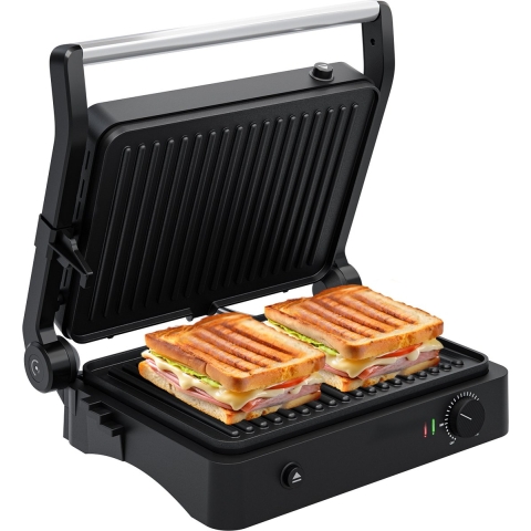 KitchenBrothers Contactgrill - Grill Apparaat - Uitneembare Grillplaten - Panini Grill - 3 hoogtestanden - Tosti ijzer - 2000W - RVS