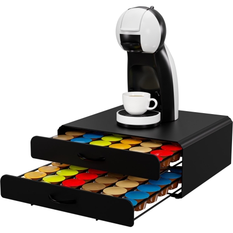 KitchenBrothers Capsulehouder - Koffiecups houder - met Lade - Geschikt voor Dolce Gusto - 72 Capsules - RVS - Zwart