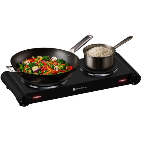 KitchenBrothers Elektrische Kookplaat - 2 Pits - Vrijstaand - 7 temperatuurstanden - 1500W + 1000W - Zwart