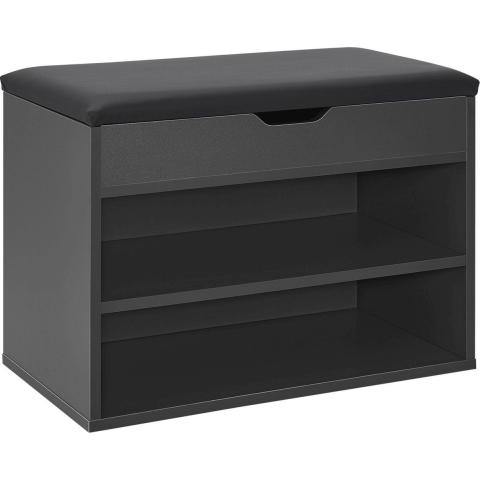 Schoenenkast / schoenenrek 2 vakken - 60 x 30 x 44 cm - Donkergrijs - Incl. zitkussen