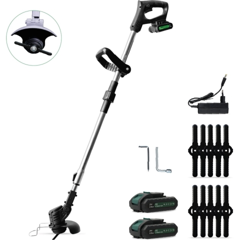 Mardin Kantenmaaier Bosmaaier – Grastrimmer - Incl. 2 accu’s en oplader – 10 kunststof snijbladen – Verstelbare lengte – Zwart