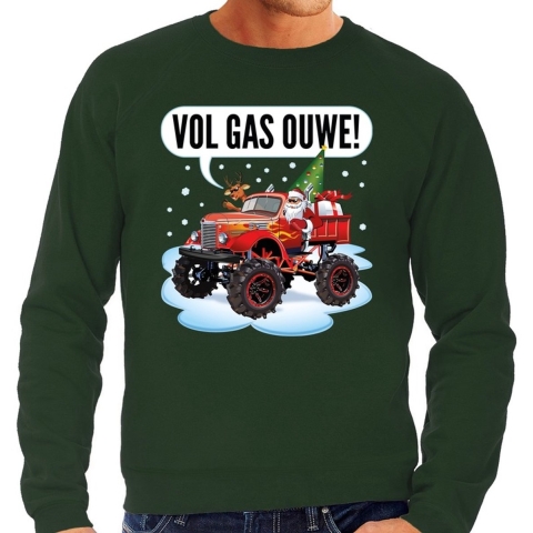 Foute Kersttrui - monstertruck santa - groen - heren - sweater - kerstborrel kantoor XL (54) -