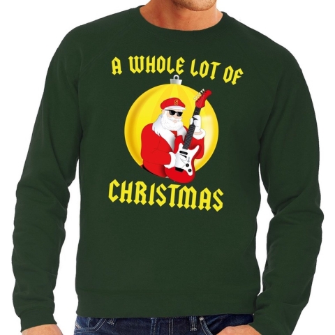 Foute kersttrui - sweater - A Whole Lot of Christmas - heren - groen - Kerstman Angus - met gitaar XL (54) -