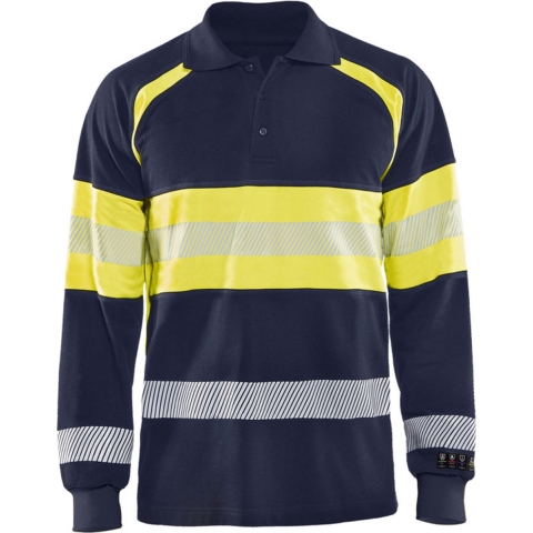 Blåkläder Multinorm piqué polo lange mouw 34381726 | Marine/High-Vis Geel | Maat 3XL - 7330509536810