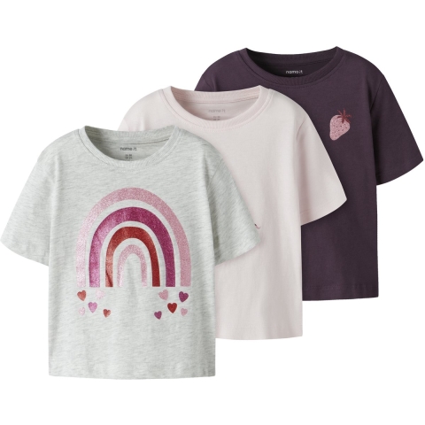 Name It T-Shirt - NmfBalina - 3-pack - Braam Wine/Grey melaan - Name It - 5 jaar (110) - T-Shirts