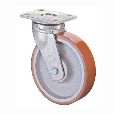 BS Rollen Zwenkwiel voor zware last | wiel-d. 200 mm draagvermogen 1000 kg | gegoten polyurethaan | plaat L138xB110 mm | 1 stuk - RR100.C10.200