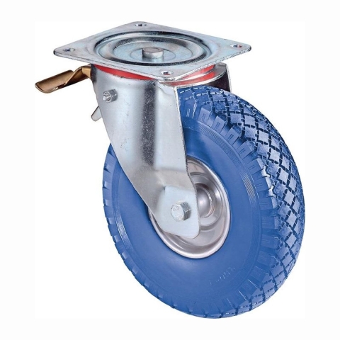 BS Rollen Zwenkwiel met totaalklem | wiel-d. 260 mm draagvermogen 160 kg | met schroefplaat rollager | rubber blauw | 1 stuk - L420.C91.262