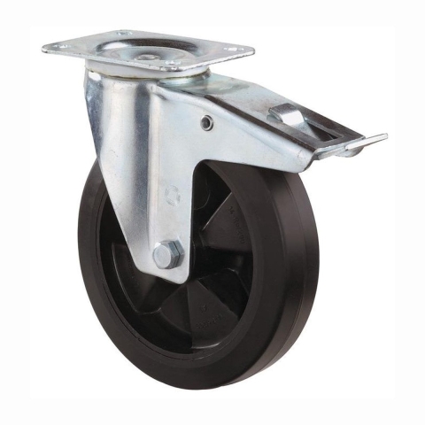 BS Rollen Zwenkwiel | wiel d. 200 mm draagvermogen 300 kg | met totale rem van massief rubber | 138x109 mm | 1 stuk - L420.B60.200 L420.B60.200