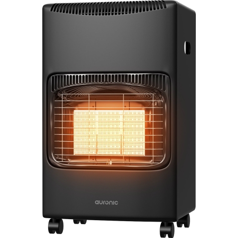 Auronic Mobiele Gaskachel - met Wieltjes - tot 60 m² - 4100W Gas Heater - Inclusief Gasdrukregelaar en Gasslang - Zwart