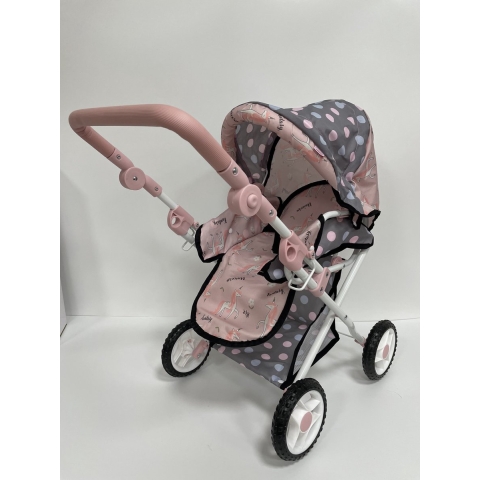 Top1Toys Poppenwagen 2 in 1 grijs/roze 66,5x37x69 cm