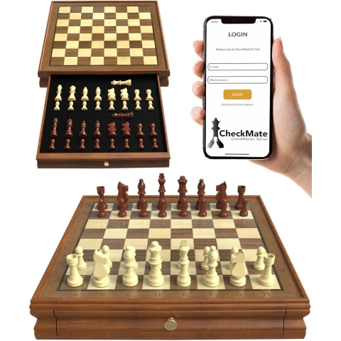 Windsor - Luxe Schaakbord - met Schaakstukken - 35 cm - Annotaties - Schaakset - Magnetisch Schaakspel - Chess Set - Hout